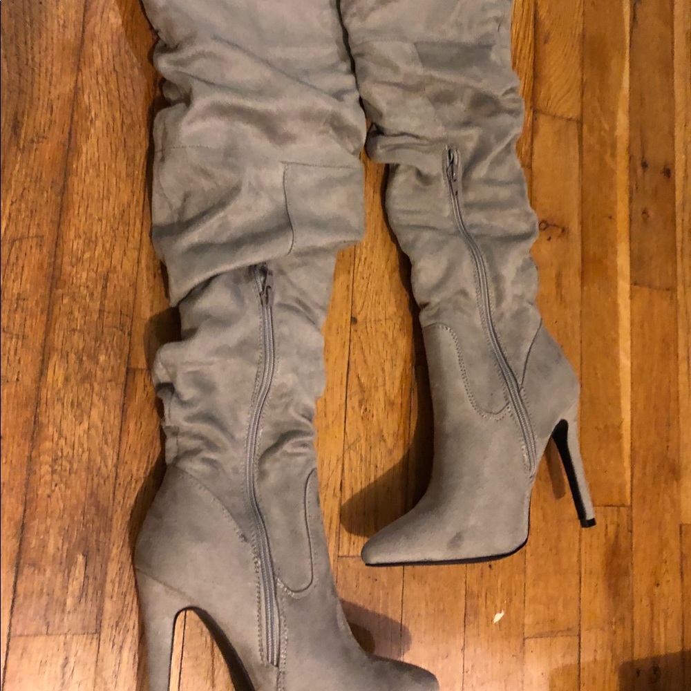 Thigh High Grey Suede Boots